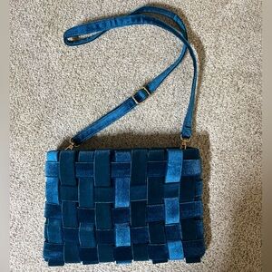 New Anthropologie sapphire blue velvet woven crossbody bag